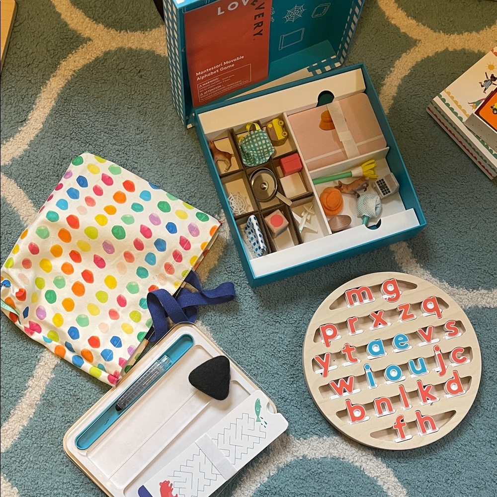 Lovevery Montessori Alphabet Game Language Objects & Draw, Trace & Erase Board